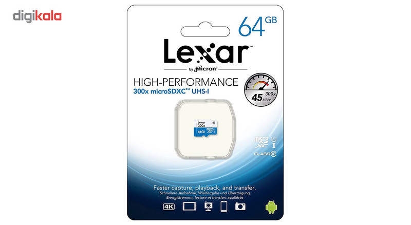 کارت حافظه‌ microSDXC لکسار مدل High-Performance کلاس 10 استاندارد UHS-I U1 سرعت 45MBps 300X ظرفیت 64 گیگابایت