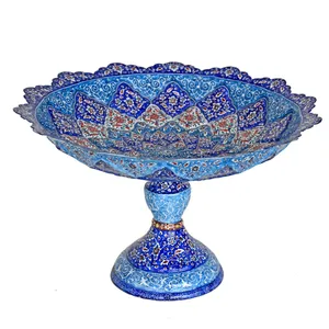 گزخوری پایه دار مسی میناکاری شده سی دا طرح اسلیمی خطائی کد MI08001