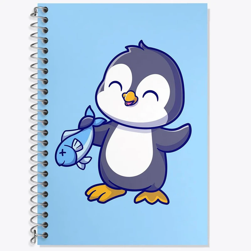 دفتر زبان 50 برگ خندالو مدل سه خط طرح حیوانات بامزه پنگوئن کد 25437