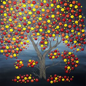 تابلو نقاشی میکس مدیا طرح درخت پاییزی کد 217