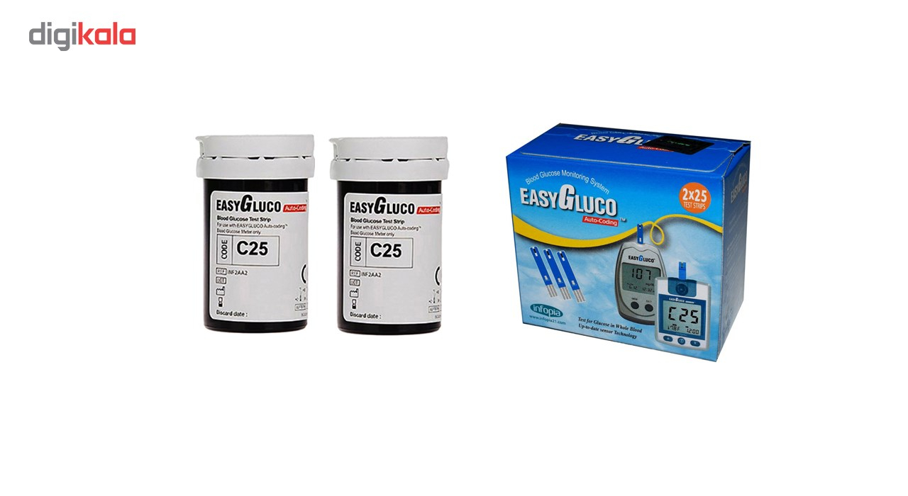 نوار تست قند خون اینفوپیا مدل EasyGluco - شش بسته 25 عددی