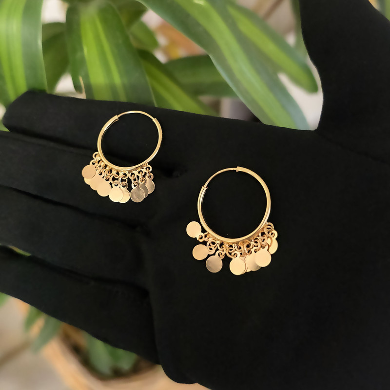 گوشواره حلقه‌ای طلا 18 عیار زنانه گالری رحمانی مدل  پولکی کد 02