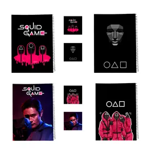 دفتر مشق 100 برگ طرح اسکویید گیم مدل Squid Game کد01 به همراه برچسب مجموعه 8 عددی
