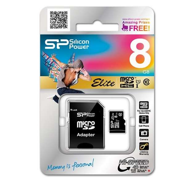 کارت حافظه سیلیکون پاور مدل الیت UHS-I Class10 8GB 40MBs به همراه آداپتور تبدیل - 8GB