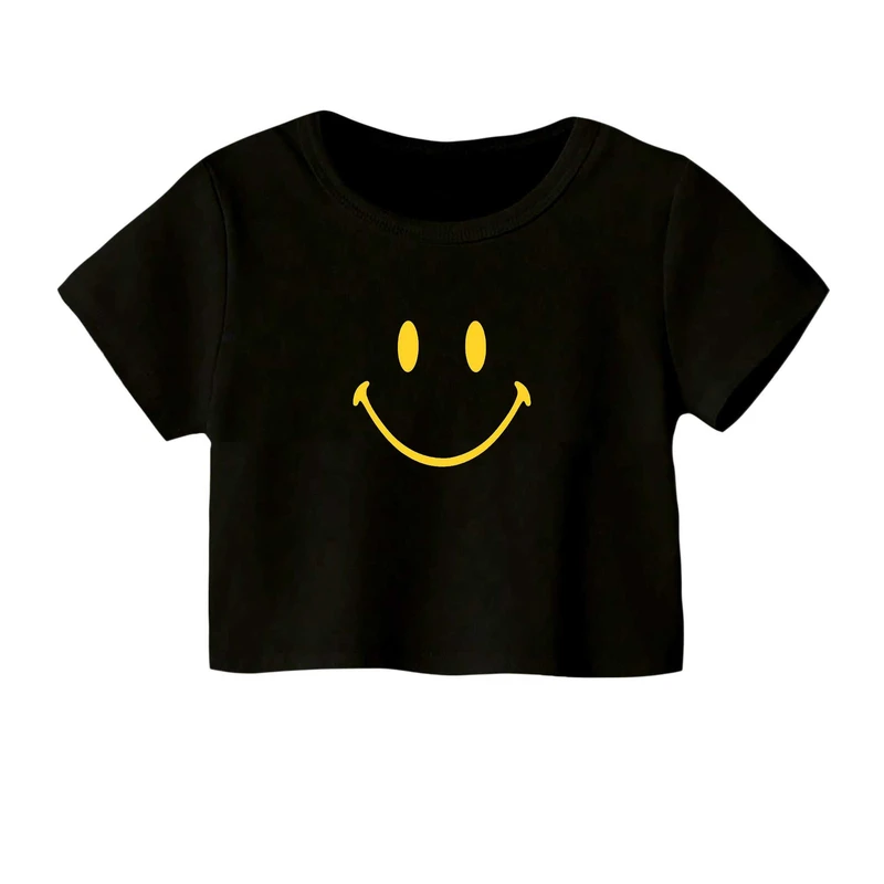 کراپ‌ تی‌شرت آستین کوتاه زنانه مدل لبخند