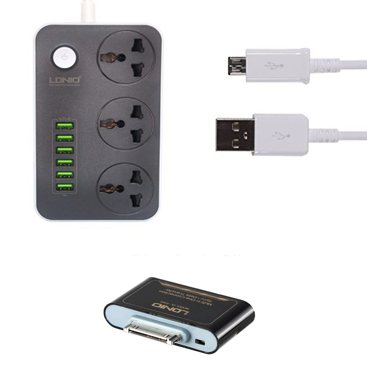 شارژر USB و چندراهی برق الدینیو مدل SC3604 همراه با camera connection Kit S303 الدینیو