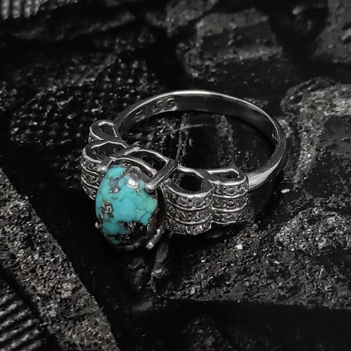 انگشتر نقره زنانه سلین کالا مدل فیروزه نیشابور طبیعی کد Mps-9