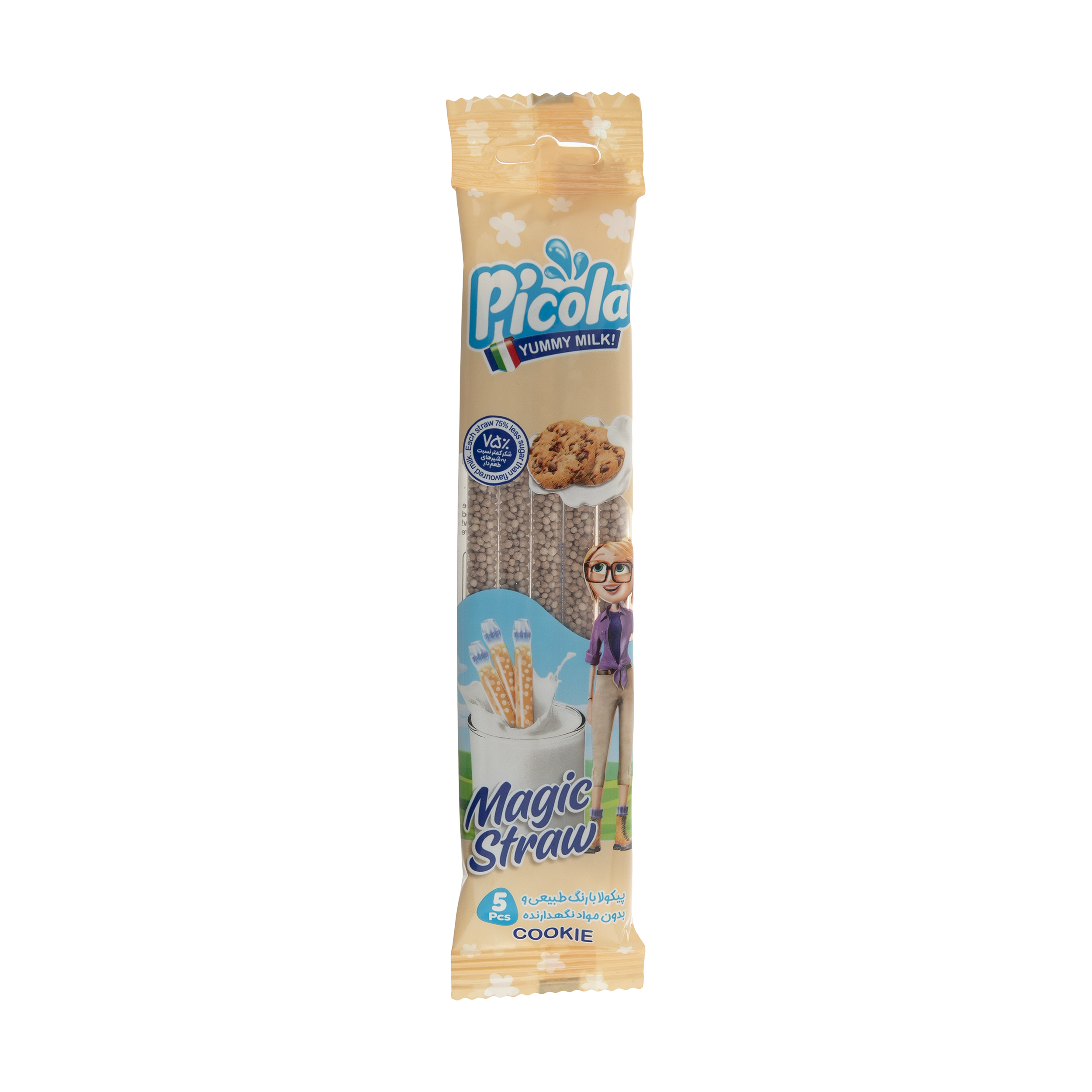 نی شیر پیکولا با طعم کوکی - 30 گرم بسته 5 عددی	