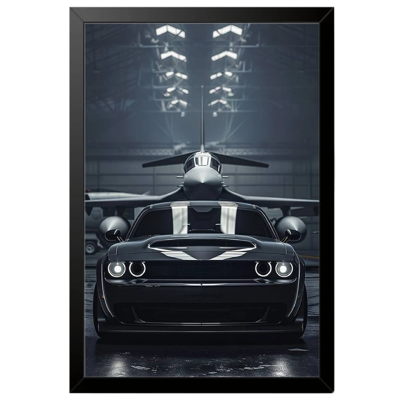 تابلو بکلیت طرح ماشین و خودرو دوج چلنجر Dodge Challenger SRT Hellcat مدل B-po2083 فریم مشکی