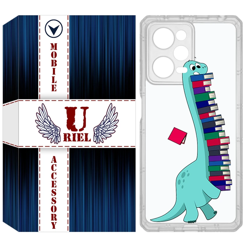 کاور یوریل مدل Clear کد 17 طرح دایناسور کتابخوان مناسب برای گوشی موبایل شیائومی Poco X5 Pro / Redmi Note 12 Pro / Note 12 Pro Plus