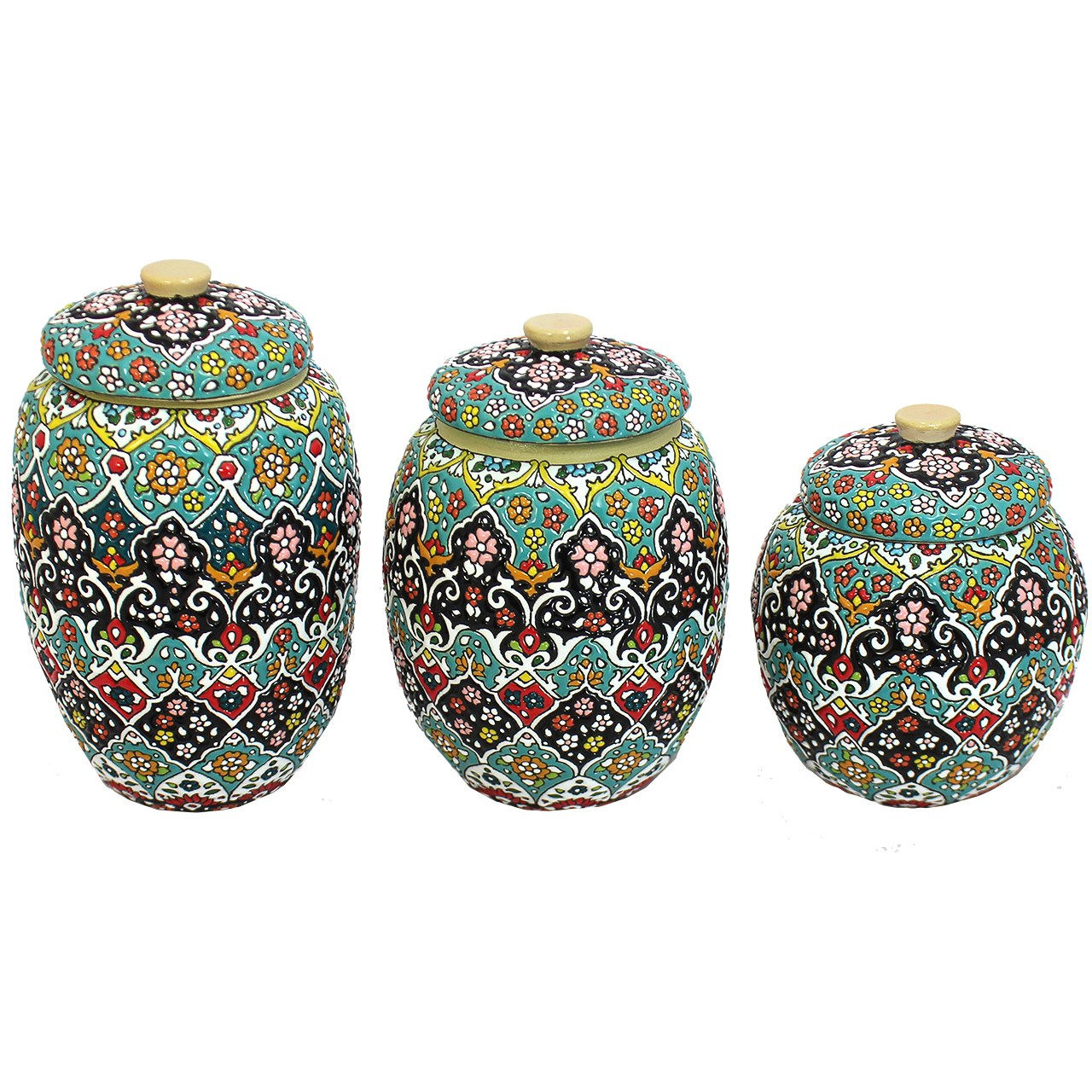 بانکه سفالی گالری دست نگار طرح میناکاری مجموعه 3 عددی