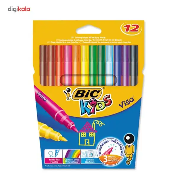 ماژیک رنگ آمیزی 12 رنگ بیک سری Kids مدل Visa