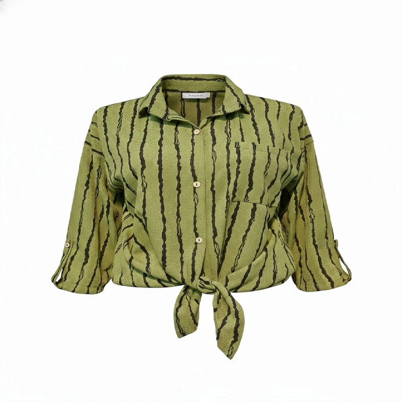 کراپ شومیز آستین سه ربع یقه برگردان زنانه مدل السا