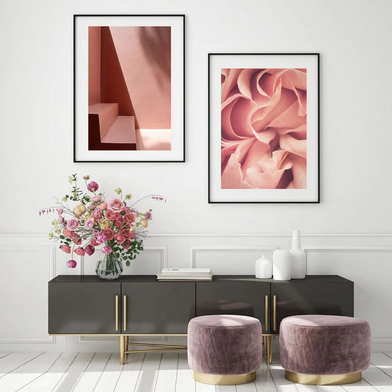 تابلو بکلیت طرح دکوراتیو گل پیونی مدل B-575 مجموعه 2 عددی 