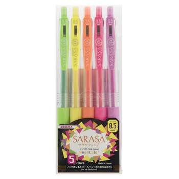 روان نویس زبرا سری Clip مدل Sarasa Neon Color با قطر نوشتاری 0.5 بسته 5 عددی
