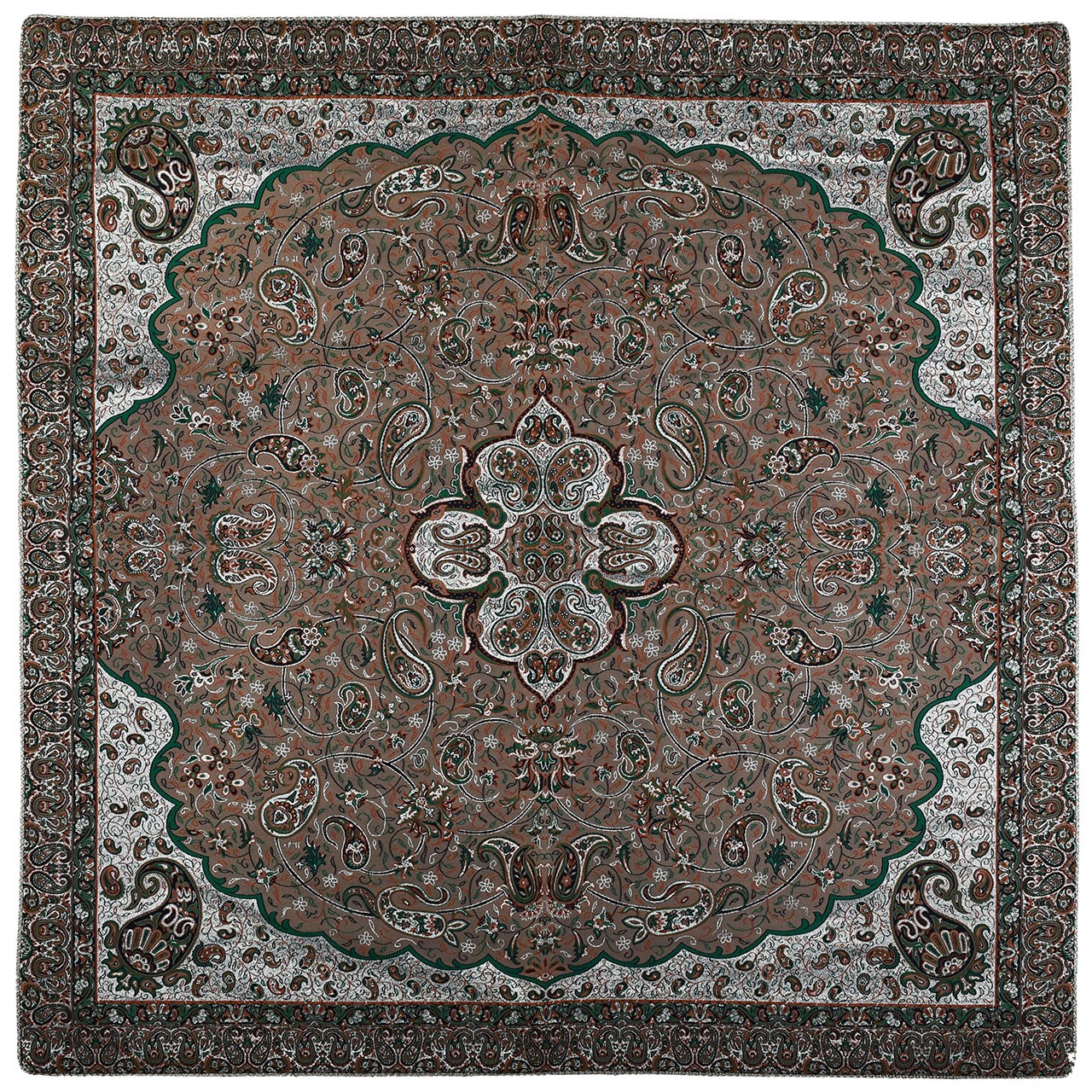 رومیزی ترمه حسینی طرح شاه عباسی مدل 00-40 P سایز 100 × 100 سانتی متر