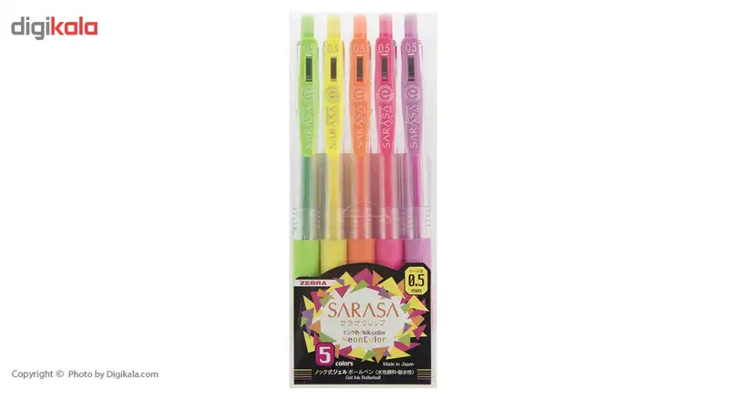 روان نویس  سری Clip مدل Sarasa Neon Color با قطر نوشتاری 0.5 بسته 5 عددی