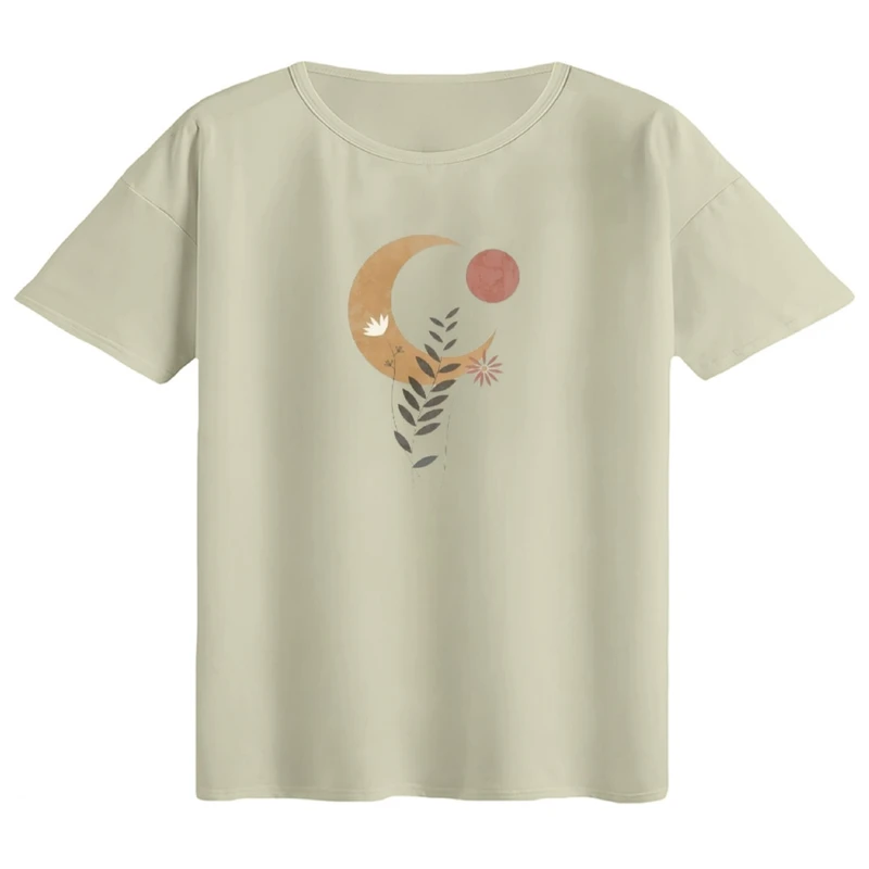 تی‌شرت اورسایز آستین کوتاه زنانه مدل باکسی طرح ماه مینیمال