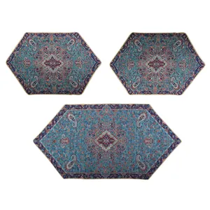 ست 3 تکه رومیزی ترمه حسینی ابریشمی  طرح گل بهشت کد 02-07