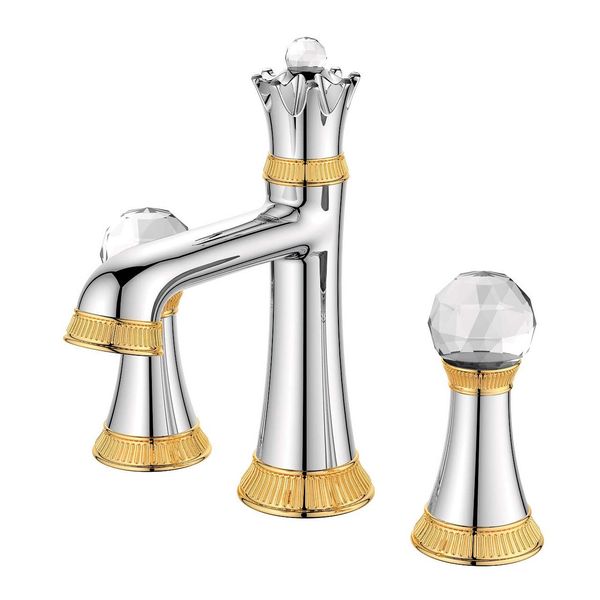 شیر روشویی سه تیکه ویسن تین مدل CRYSTAL کروم طلایی شیر روشویی سه تیکه ویسن تین مدل CRYSTAL کروم طلایی