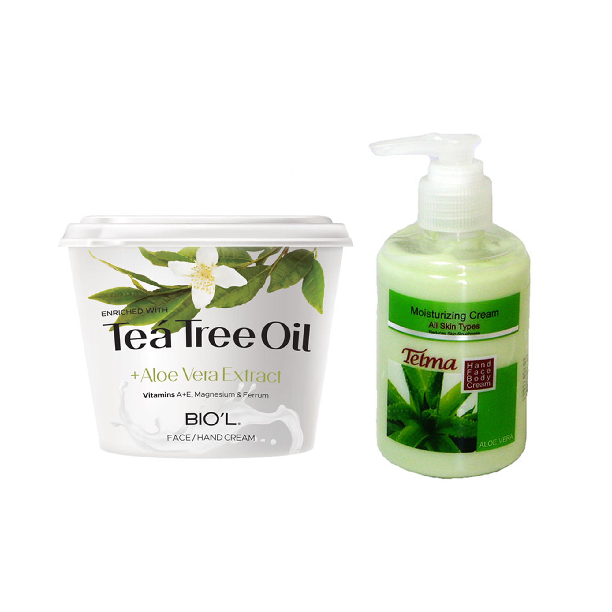 کرم آبرسان و مرطوب کننده تلما مدل آلوئه ورا حجم 200 میلی لیتر به همراه کرم مرطوب کننده بیول مدل Tea Tree Oil حجم 250 میلی لیتر