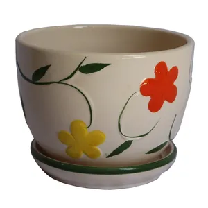 گلدان سرامیکی گلباران سبز طرح گل مینا برجسته مدل SMB-01