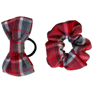 کش مو زنانه مدل پاپیونی و اسکرانچی چهارخونه 3522 مجموعه 2 عددی