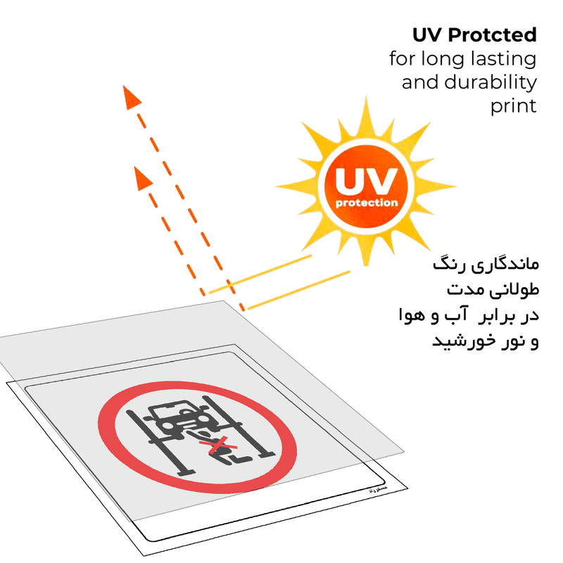 برچسب ایمنی مستر راد طرح نشستن زیر بالابر هیدرولیکی ممنوع مدل HSE-OSHA-571