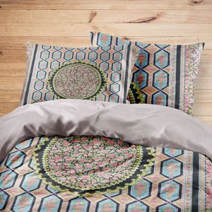 سرویس روتختی مدوپد طرح فرش قم حصیری گل رز مدل C-Ghom089 یک نفره 4 تکه