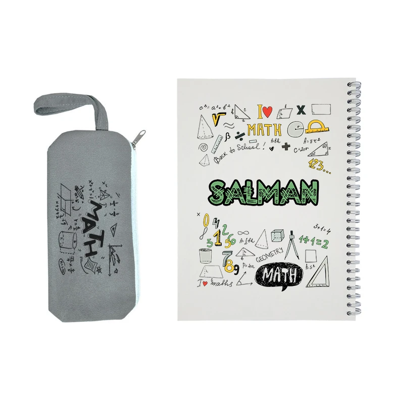 دفتر مشق 50 برگ طرح ریاضی مدل سلمان به همراه جامدادی