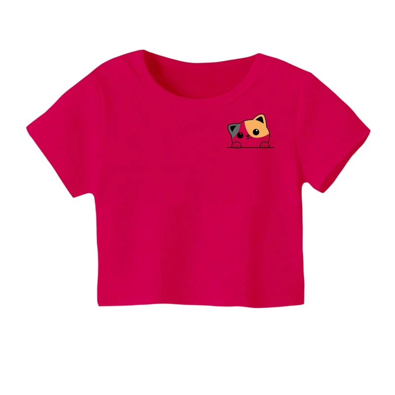 کراپ‌ تی‌شرت آستین کوتاه زنانه مدل گربه کد 4