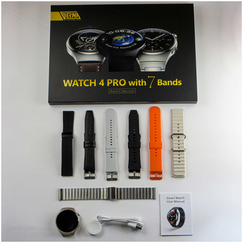 ساعت هوشمند ورنا مدل Watch 4 Pro With 7 Bands صفحه نمایش رنگی قابلیت مکالمه از طریق بلوتوث با بند فلزی
