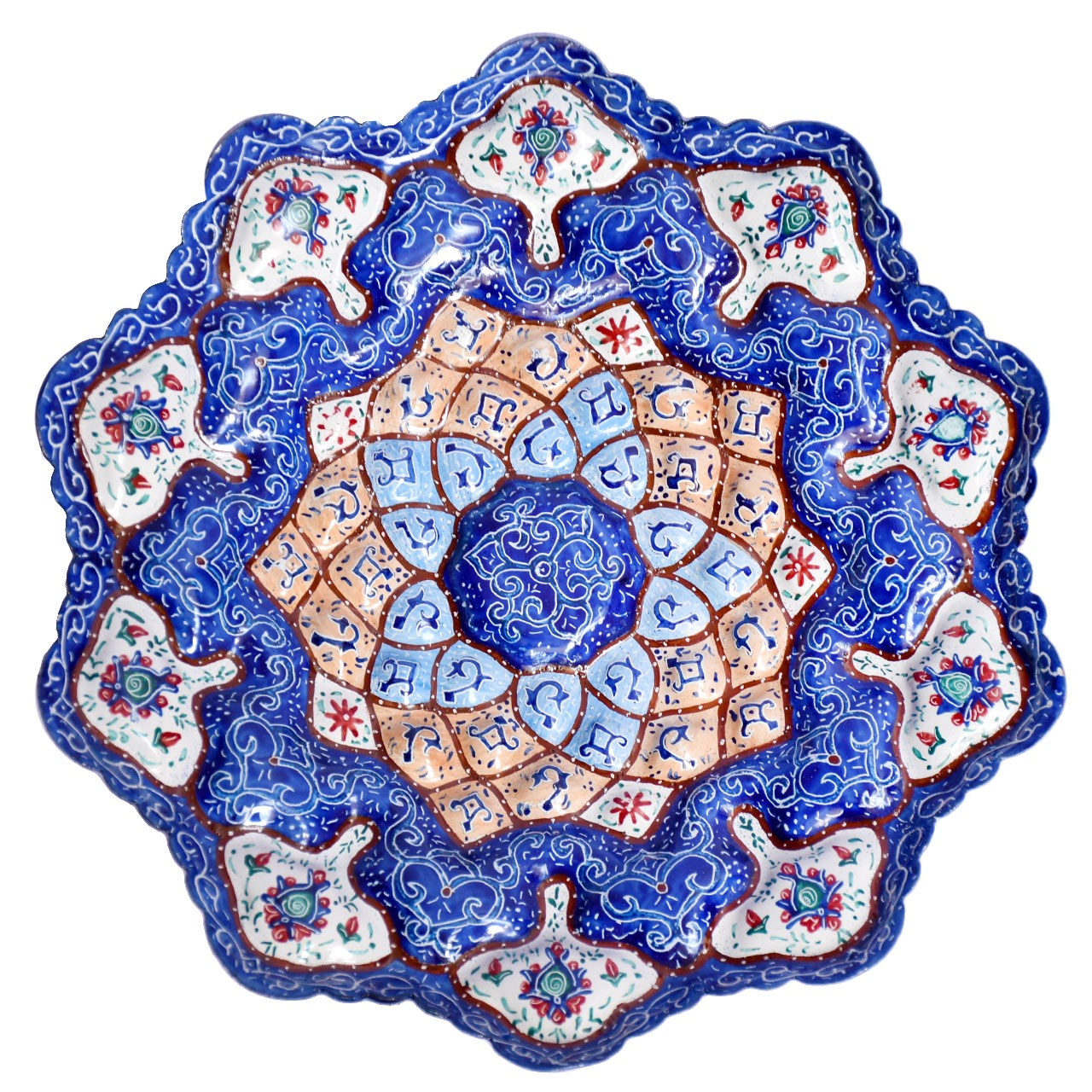 بشقاب مسی میناکاری شده سی دا طرح خطائی کد 01053 قطر 16 سانتی متر