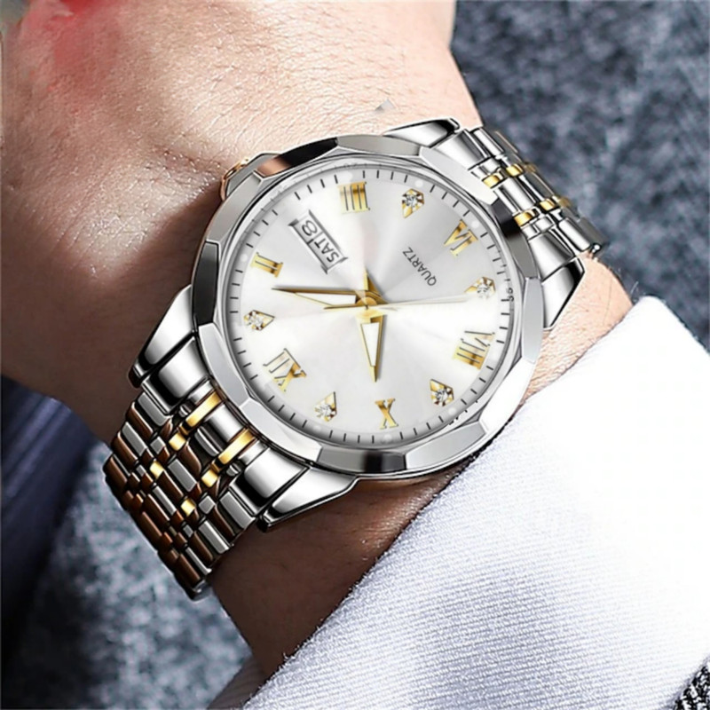 ست ساعت مچی عقربه‌ای  زنانه و مردانه مدل کوارتز دی دیت بند استیل کد 04