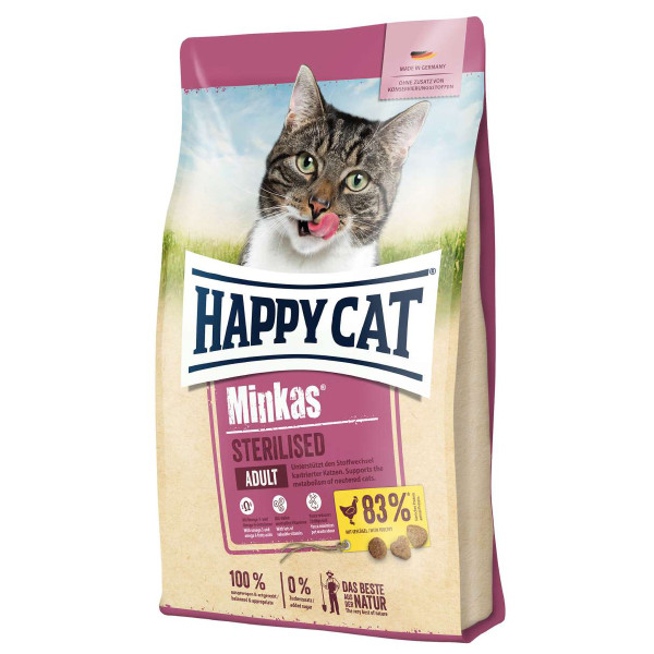 غذا خشک گربه هپی کت مدل Minkas Sterilised وزن 10 کیلوگرم