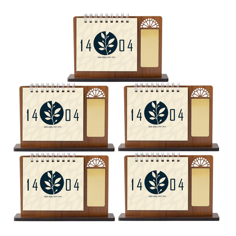 تقویم رومیزی سال 1404 مدل پنجره چوبی بسته 5 عددی