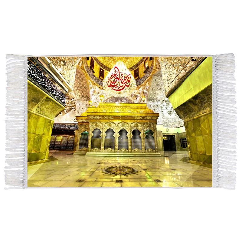 فرش ماشینی دیوارکوب اطلس آبی طرح نور عینی یا حسین مدل T2848