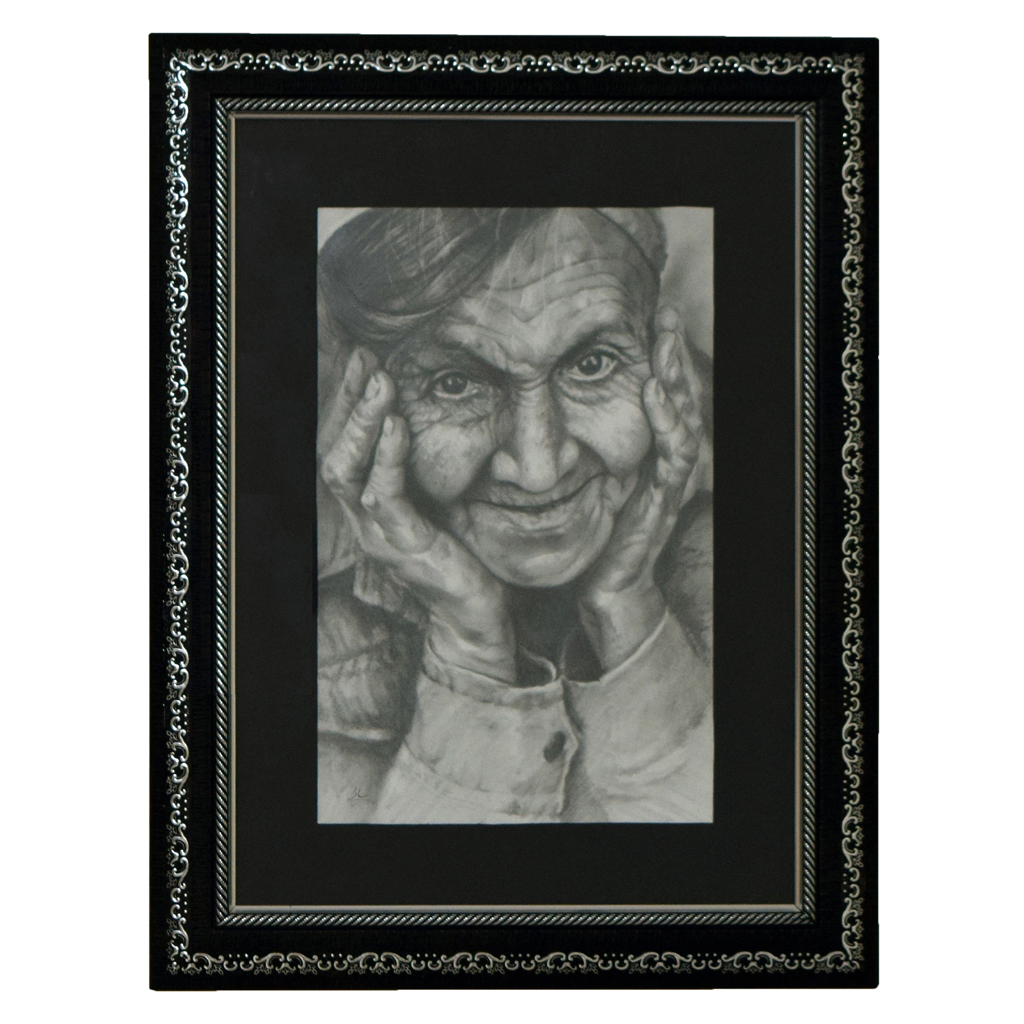 تابلو نقاشی سیاه قلم مدل مادربزرگ