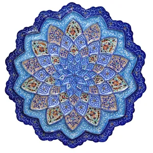 بشقاب مسی میناکاری شده سی دا طرح اسلیمی خطایی کد 01058 قطر 30 سانتی متر