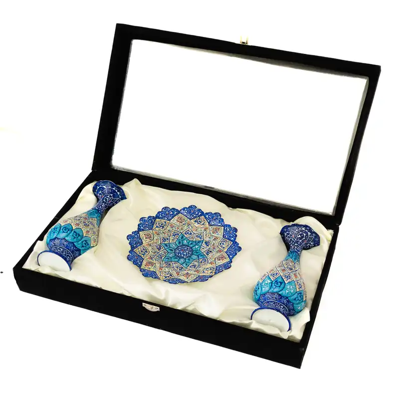 ست گلدان و بشقاب میناکاری مدل M2 مجموعه 3 عددی