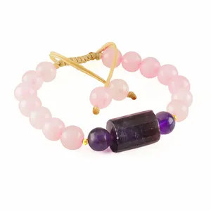 دستبند زنانه مدل رزکوارتز و آمتیست