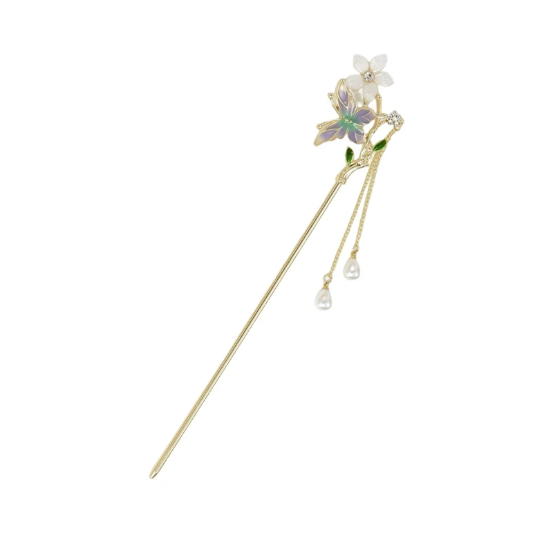 گیره مو زنانه مدل کانزاشی طرح پروانه و گل آویزدار