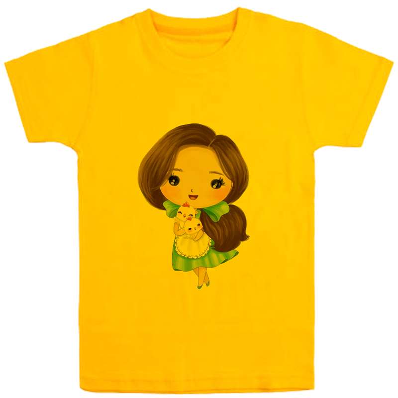 تی شرت آستین کوتاه دخترانه مدل دخترک D71 رنگ زرد