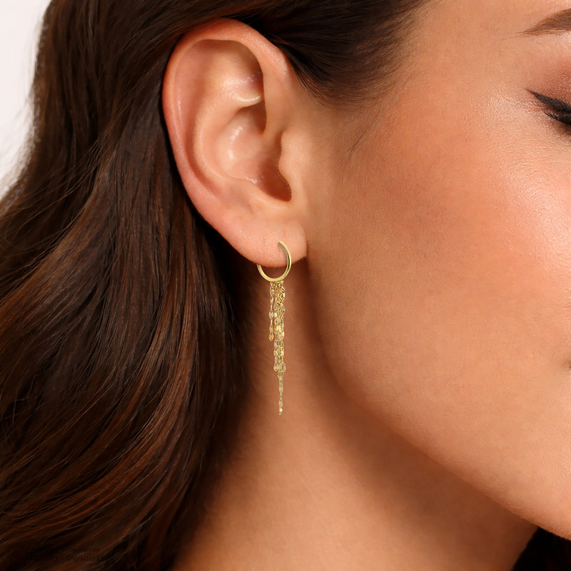 گوشواره حلقه‌ای طلا 18 عیار زنانه ناریا مدل استار کد AZ26 - 6