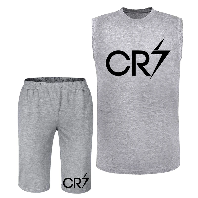 ست تاپ و شلوارک راحتی مردانه مدل رونالدو A413 رنگ طوسی