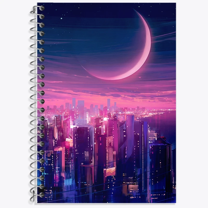 دفتر زبان 50 برگ خندالو مدل سه خط طرح ماه و شهر کد F335