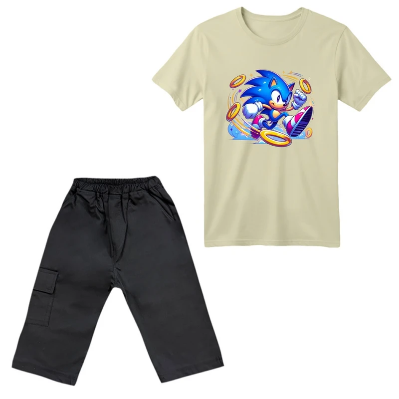 ست تی‌شرت آستین کوتاه و شلوارک دخترانه مدل سونیک کد 10