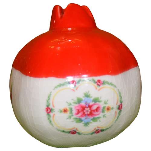 مجسمه سفالی بهار طرح انار گل سرخی بزرگ مدل لعاب ترکدار