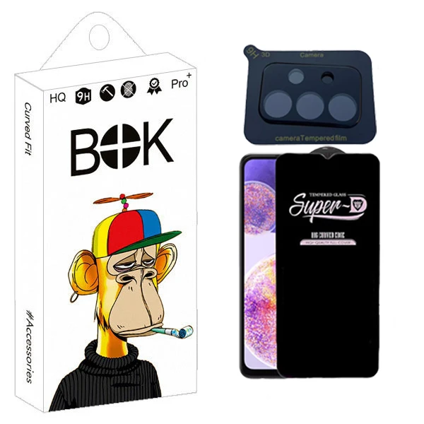 محافظ صفحه نمایش بوک مدل SuperD Pro مناسب برای گوشی موبایل سامسونگ Galaxy A23 به همراه محافظ لنز دوربین 3D