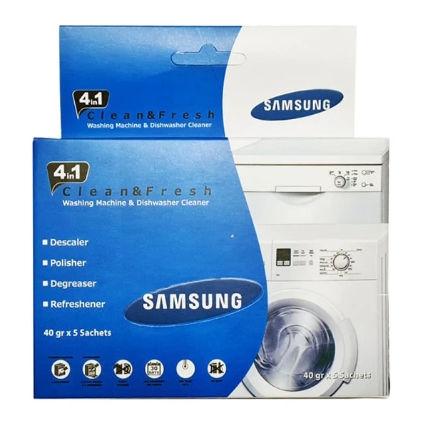 پودر جرم گیر ماشین لباسشویی و ظرفشویی مدل Clean وزن 40 گرم بسته 5 عددی